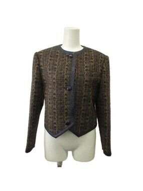 Dior Vintage Jacket Color Top Wool 9 Navy Long Sleeve Woven Pattern KK